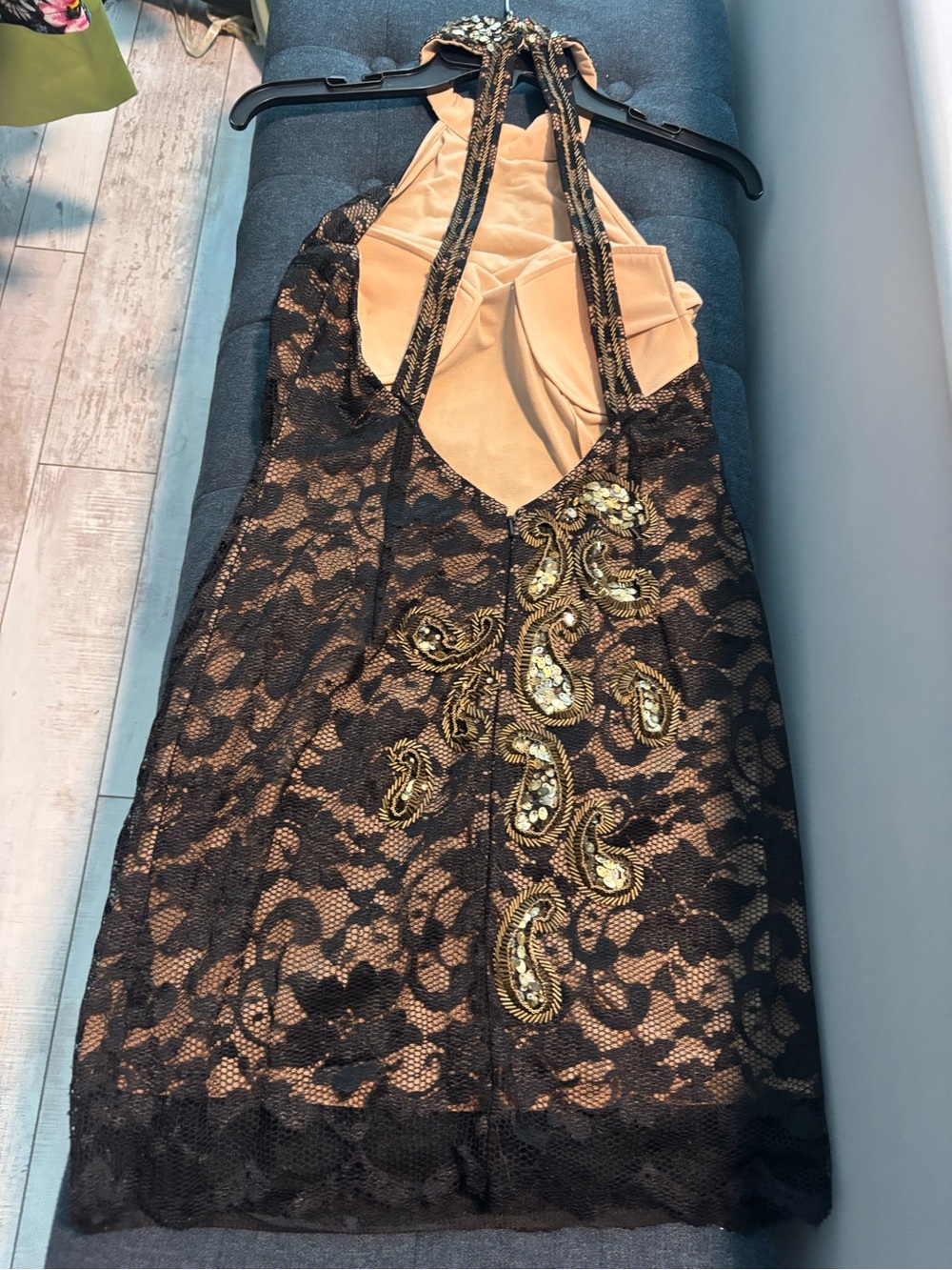 Jovani Black Lace Halter Dress with Gold Paisley Embellishment